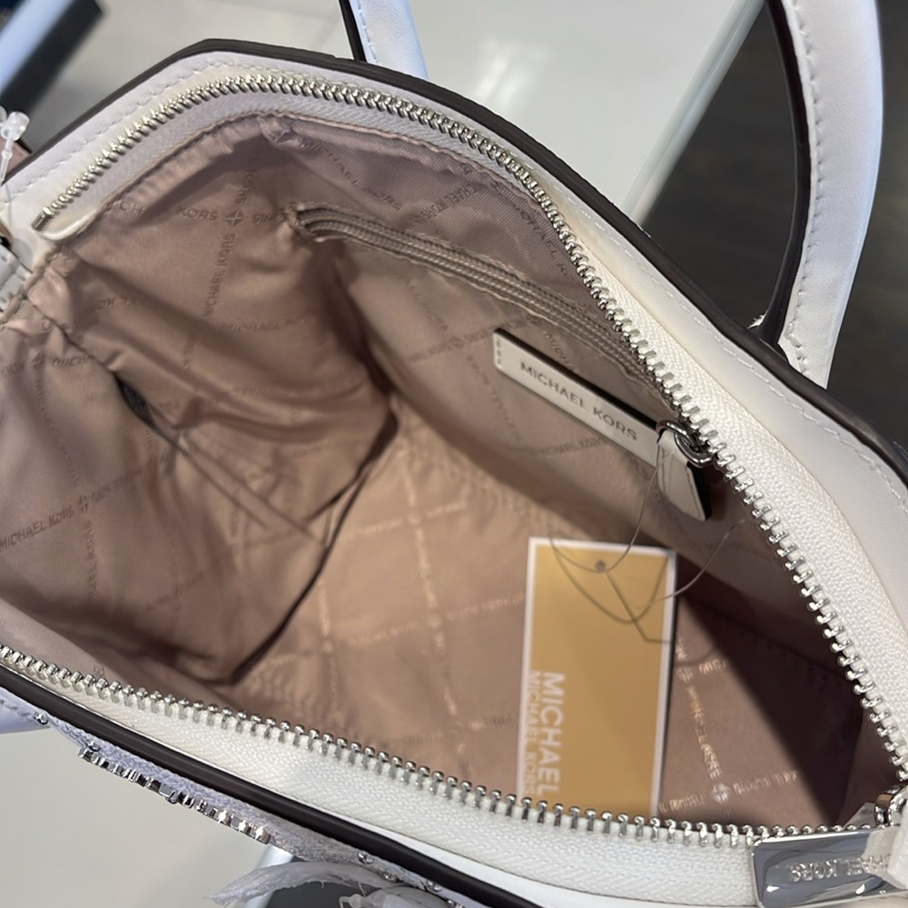 Michael Kors Avril Small Studded Patchwork and Signature Logo Satchel Crossbody - Picture 4 of 16